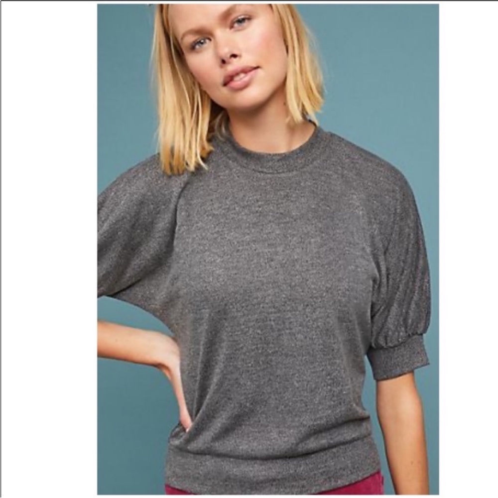 𝅺BNWT brand new with tags Anthropologie Sweatshirt Tee Top Women Size S grey